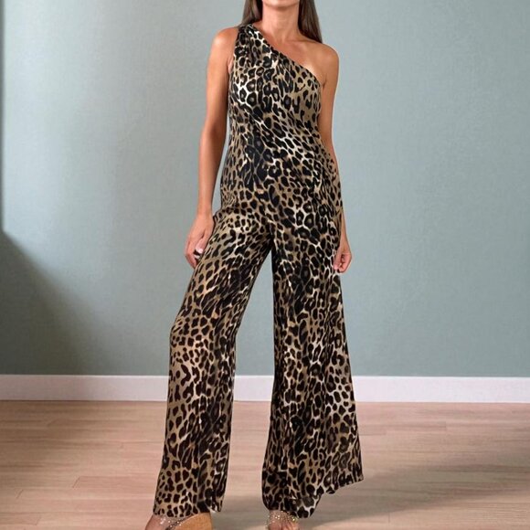 BOSTON PROPER LEOPARD PRINT DRAPE FRONT JUMPSUIT - Picture 1 of 11